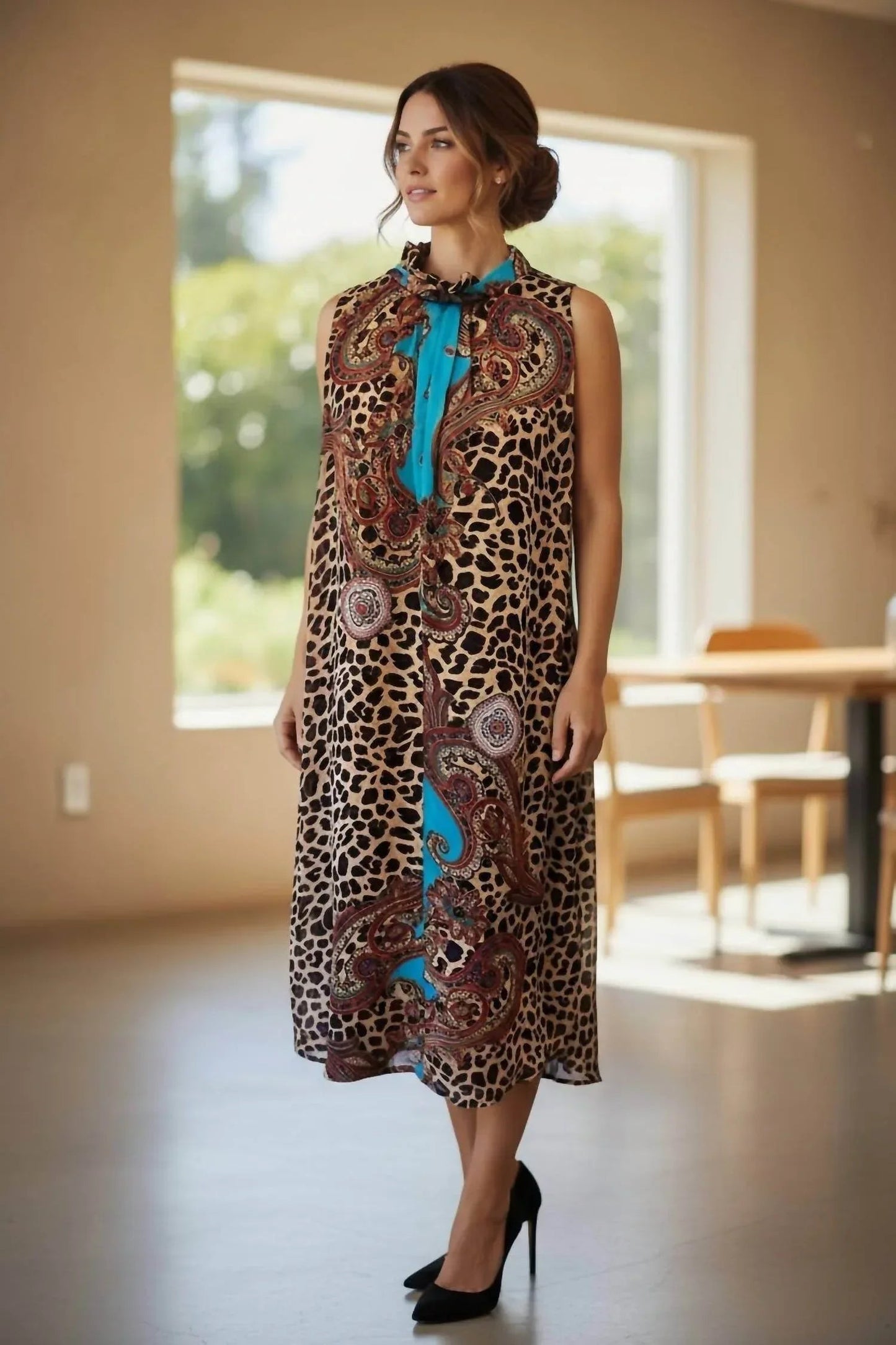 Bedrucktes ärmelloses Maxikleid