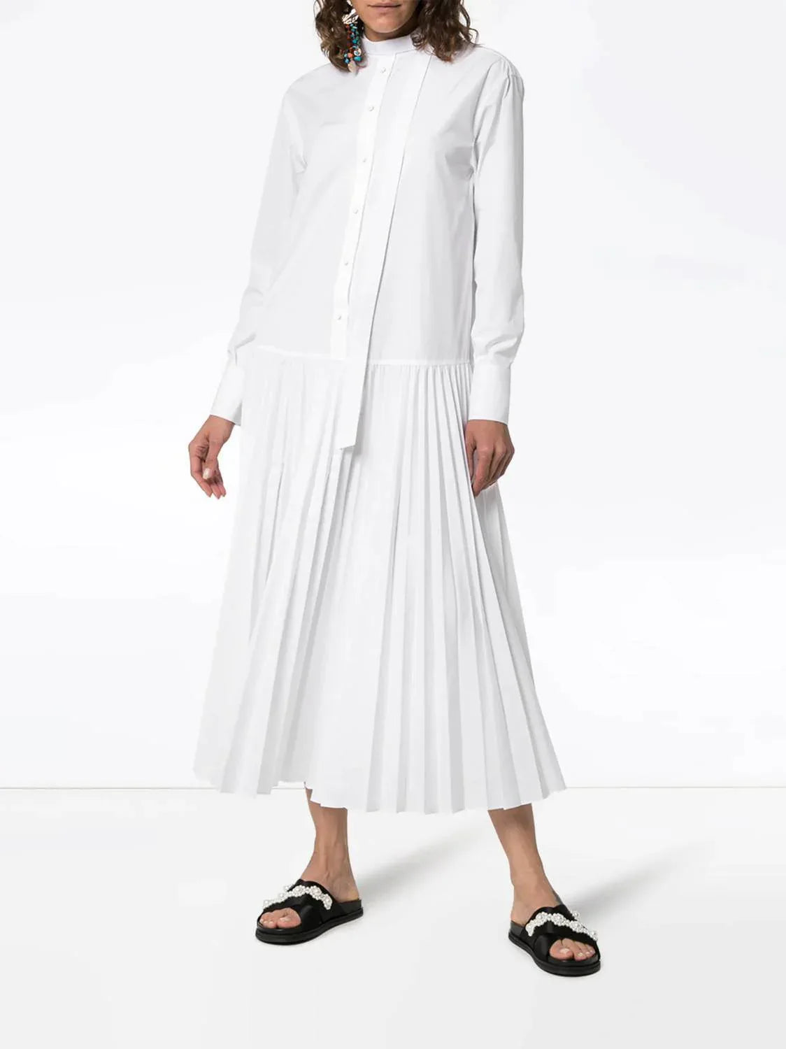 Plissiertes Kleid aus Baumwollpopeline-Mix