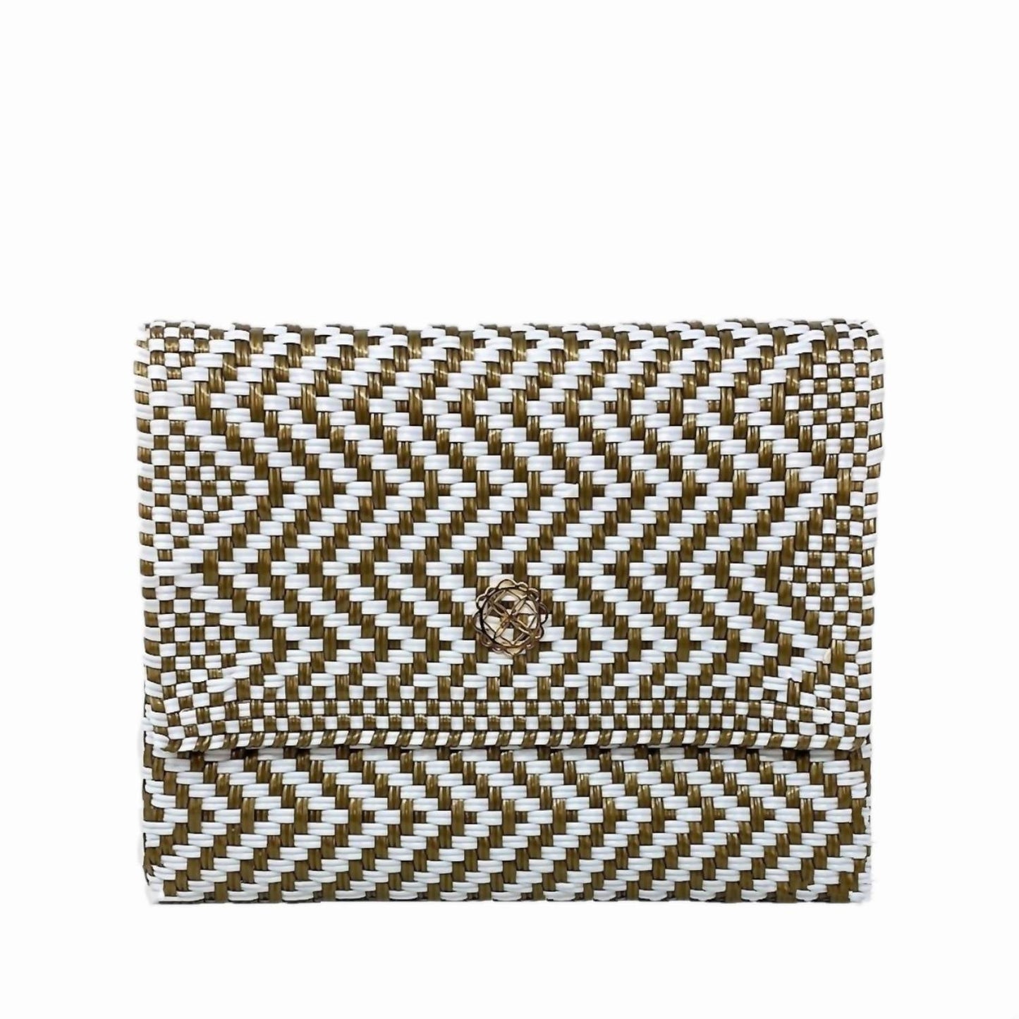 Handgefertigte Damen-Umhängetasche mit Chevron-Muster und langer Metallkette