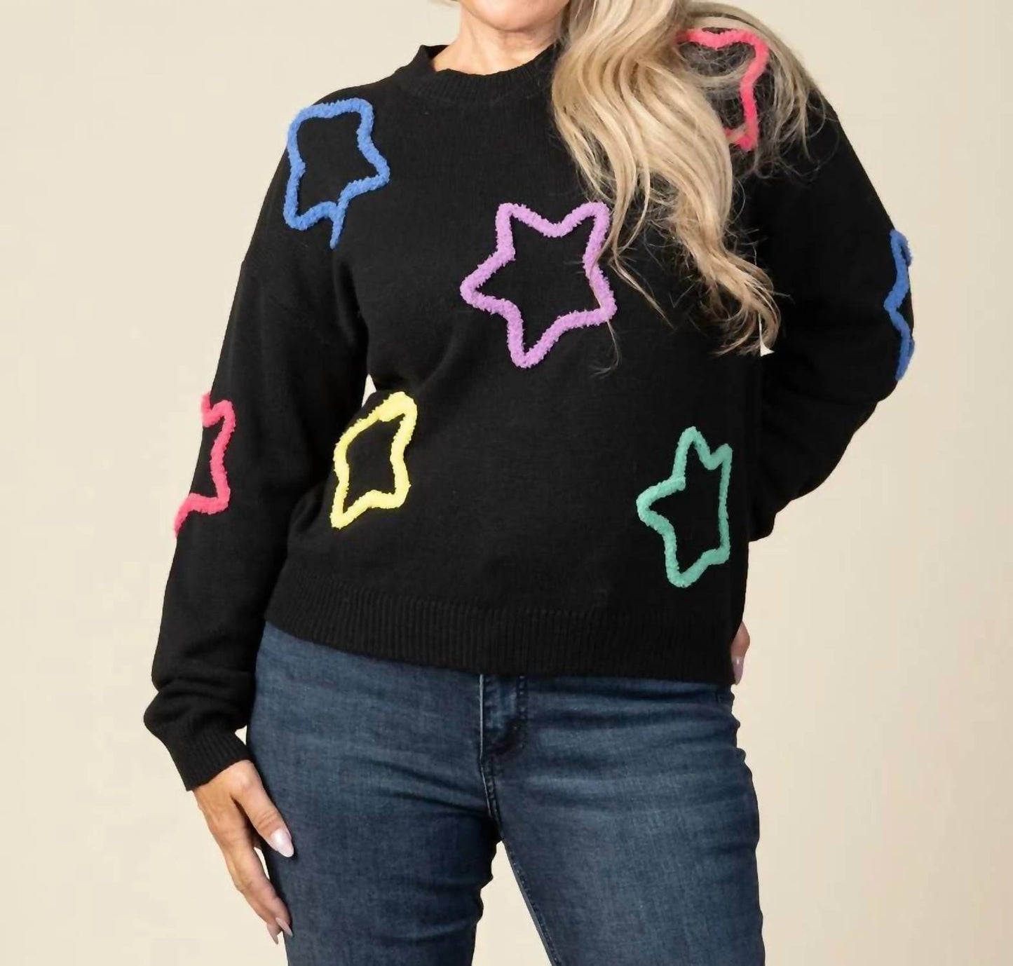 Langarmpullover mit Neonsternen
