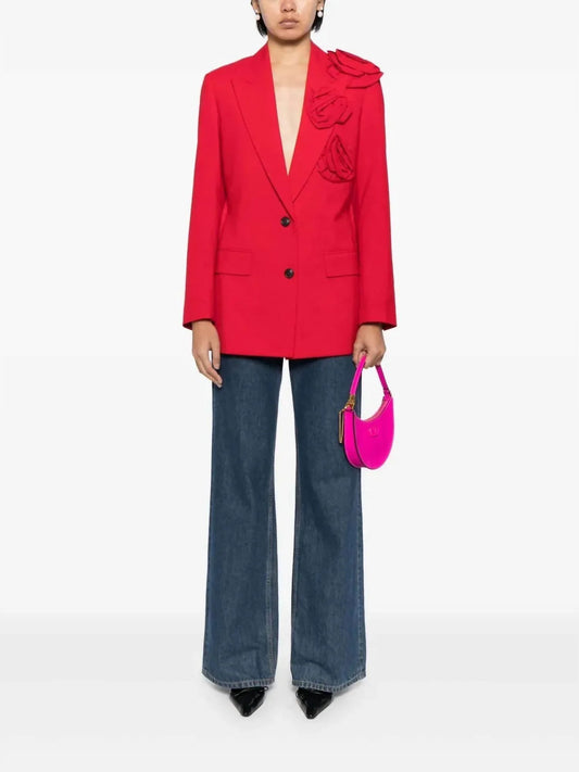 Floral Appliqué V-neck Blazer