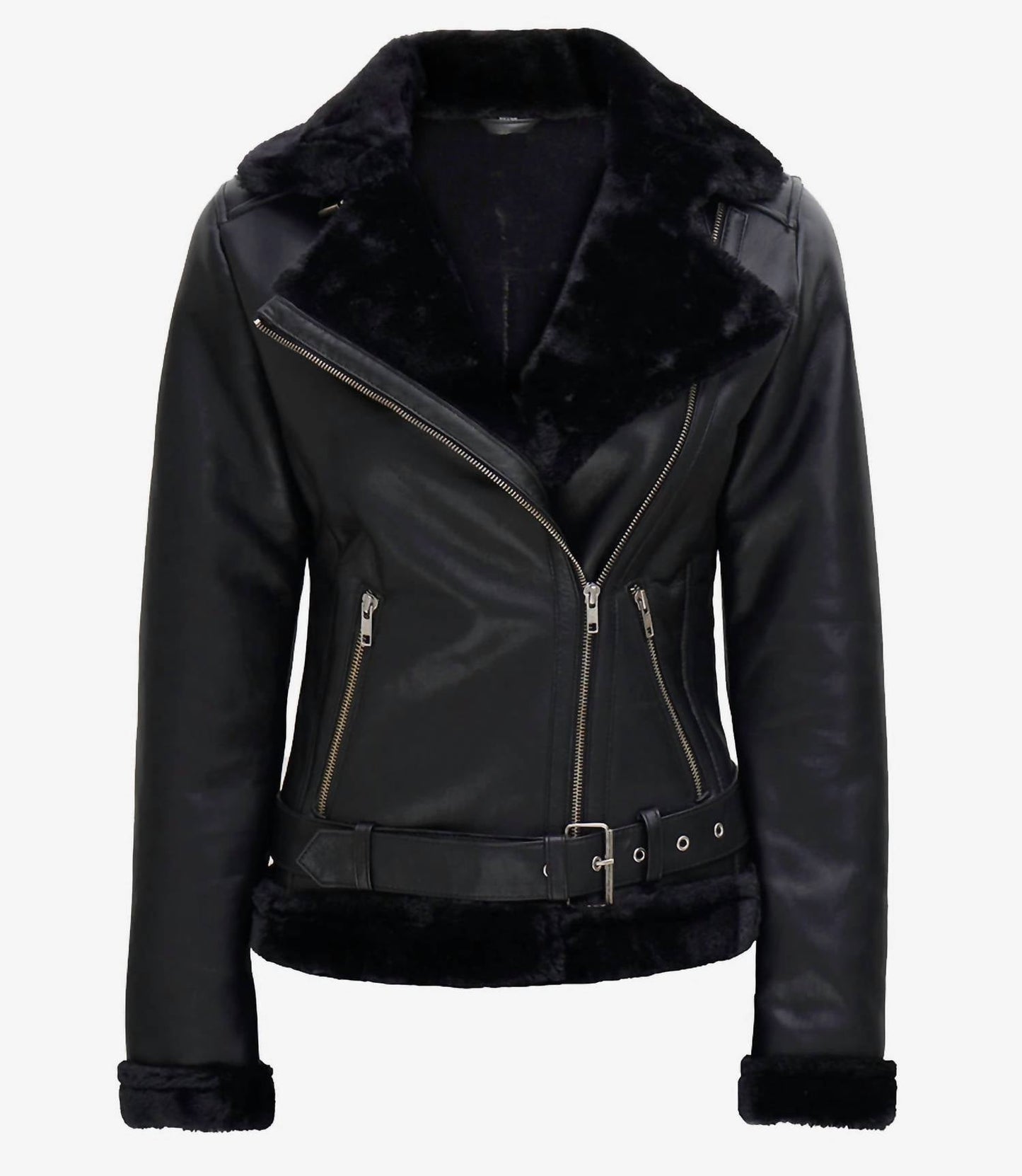 Asymmetrische Shearling-Lederjacke