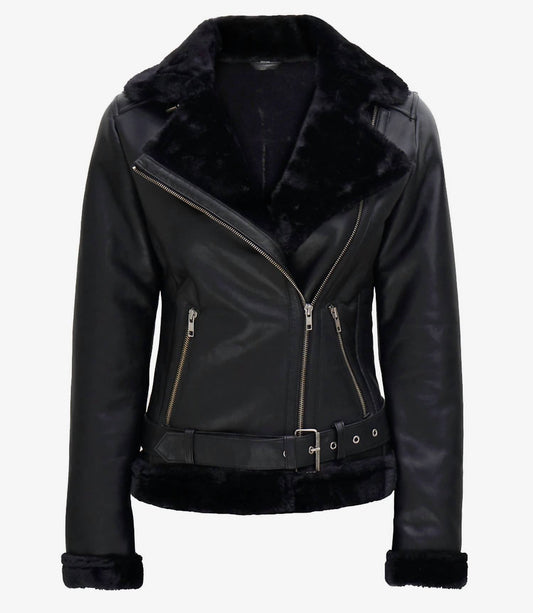 Asymmetrical Shearling Leather Jacket