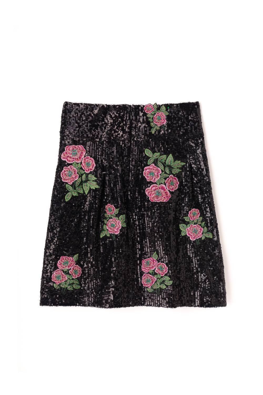 Damen Rock mit Blumen und Pailletten
