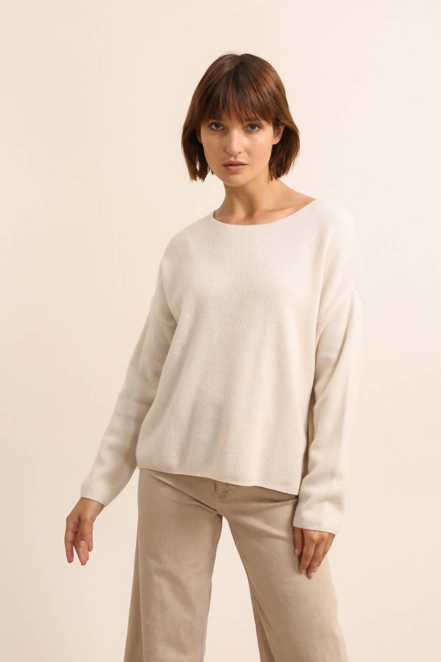 Damen-Rundhals-Pullover aus Kaschmir und Wolle