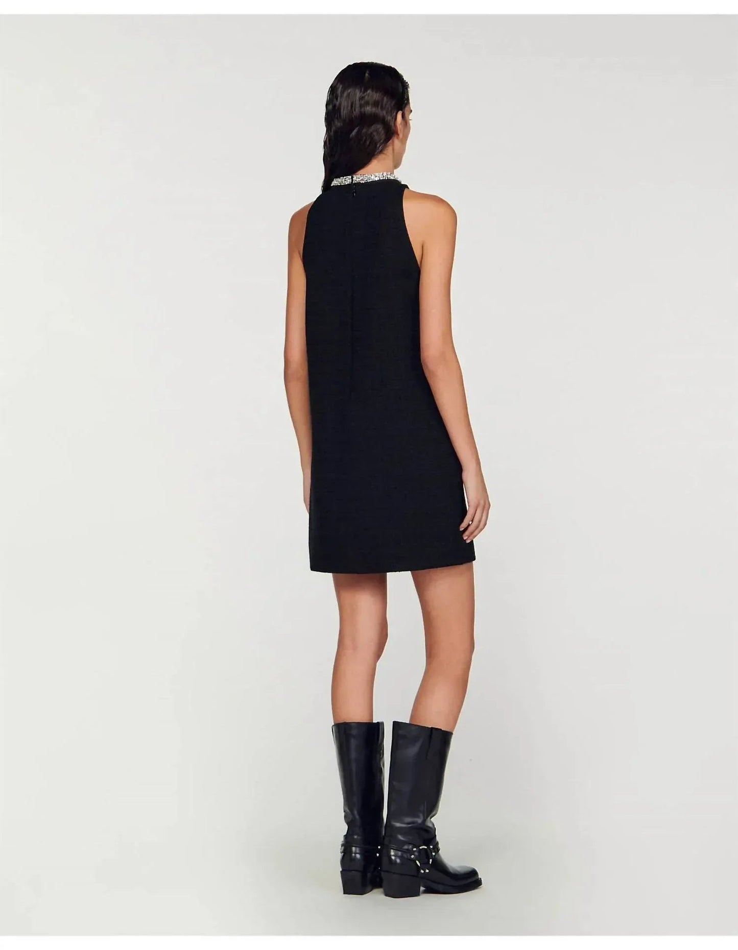 Ärmelloses Mini-Baumwollkleid mit verziertem Kragen