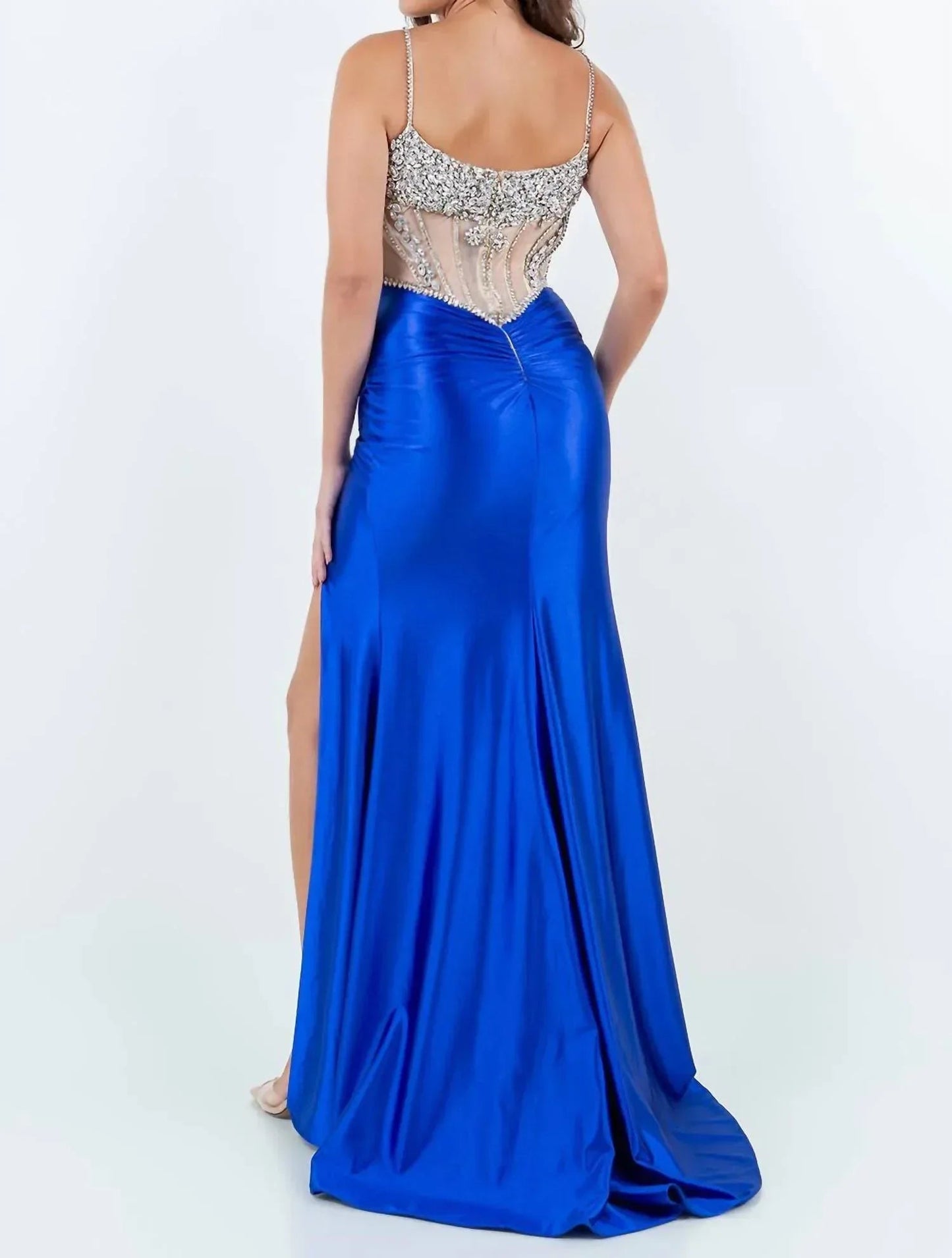 Beaded Sheer Corset Slit Gown