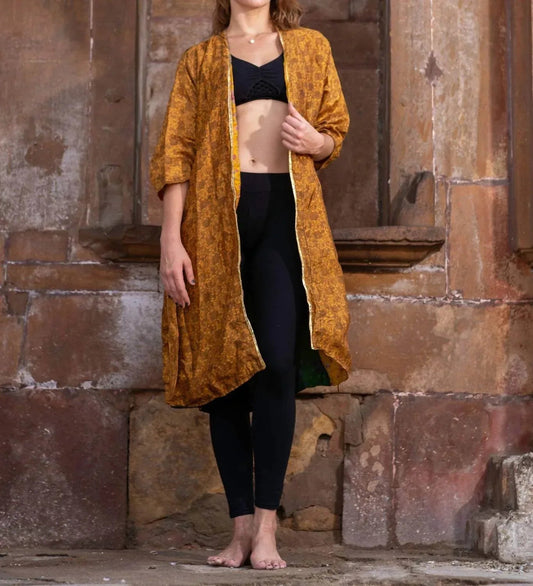 Goldener Glanz Wendbarer Saree Einheitsgröße Kimono