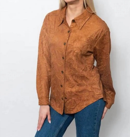 Embroidered Suede Button-up Shirt
