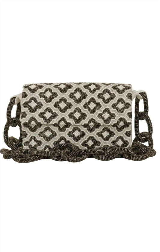 Damen-Schultertasche mit Perlen und Gliederkette