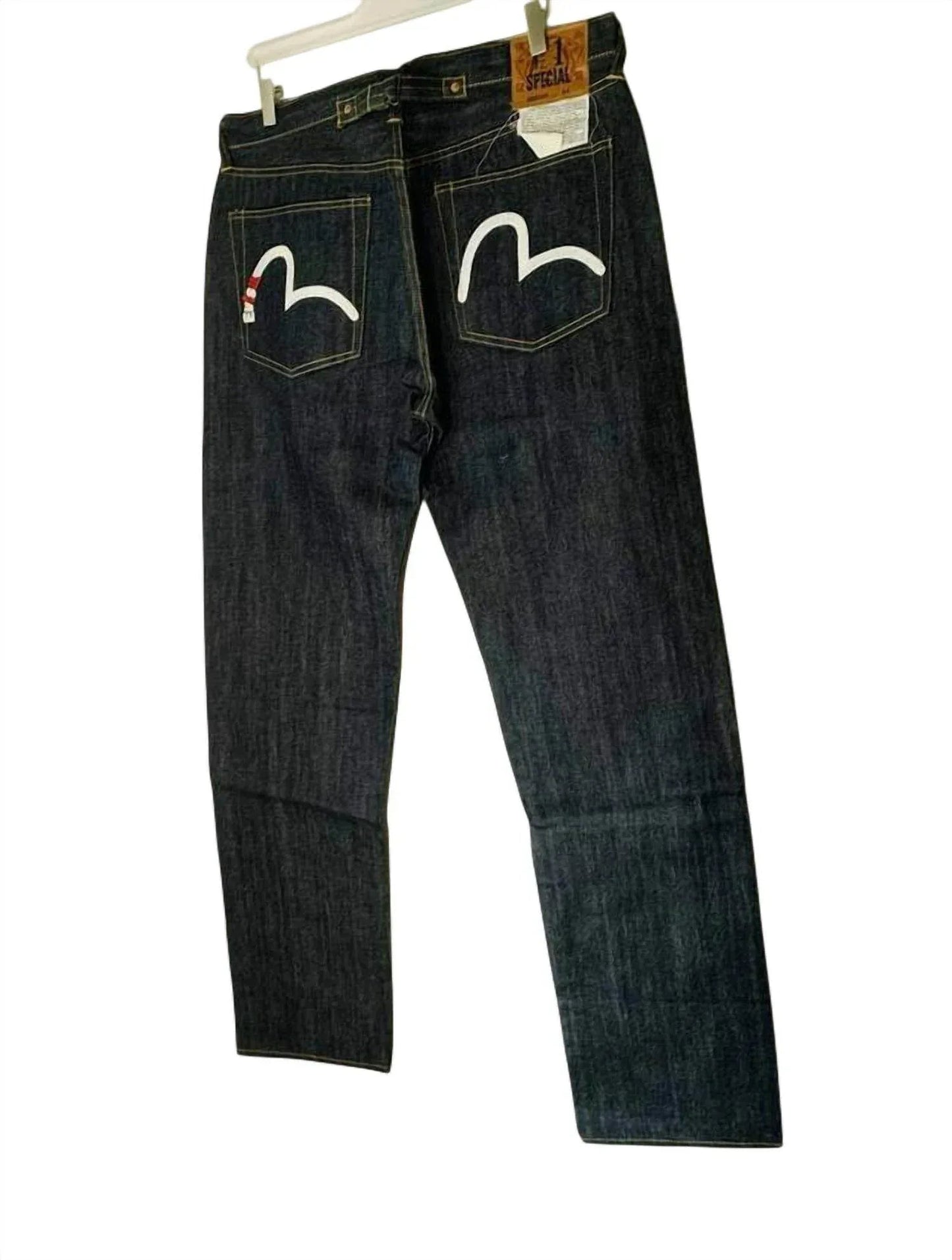 Men Japanese Selvedge Baggy Jeans With Seagull Logo