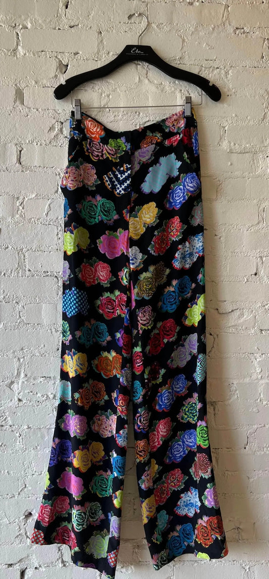 Women's Punk Rock Flowers Wide Leg Pant