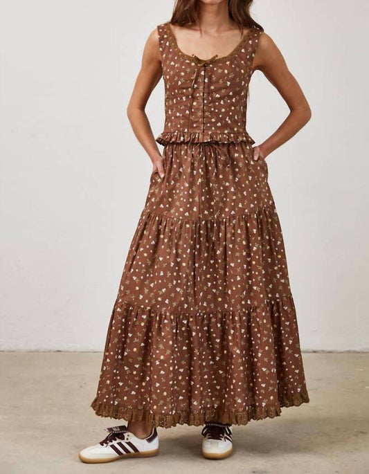 Floral Lace Trim Front Tie Top & Skirt Set