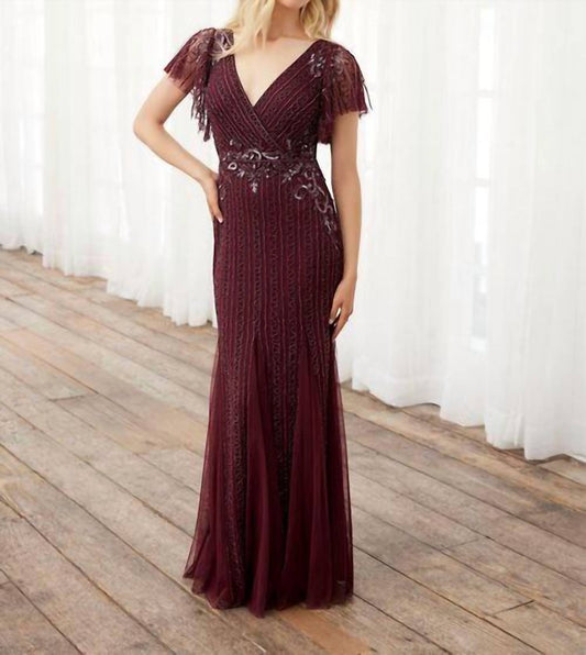 Flutter Sleeve Beaded Gown
