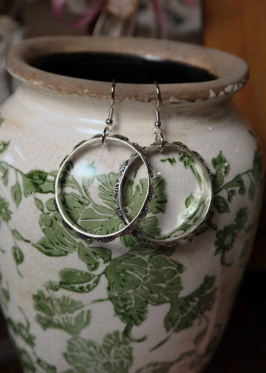 Women's Stamped Dangle Hoop Earrings