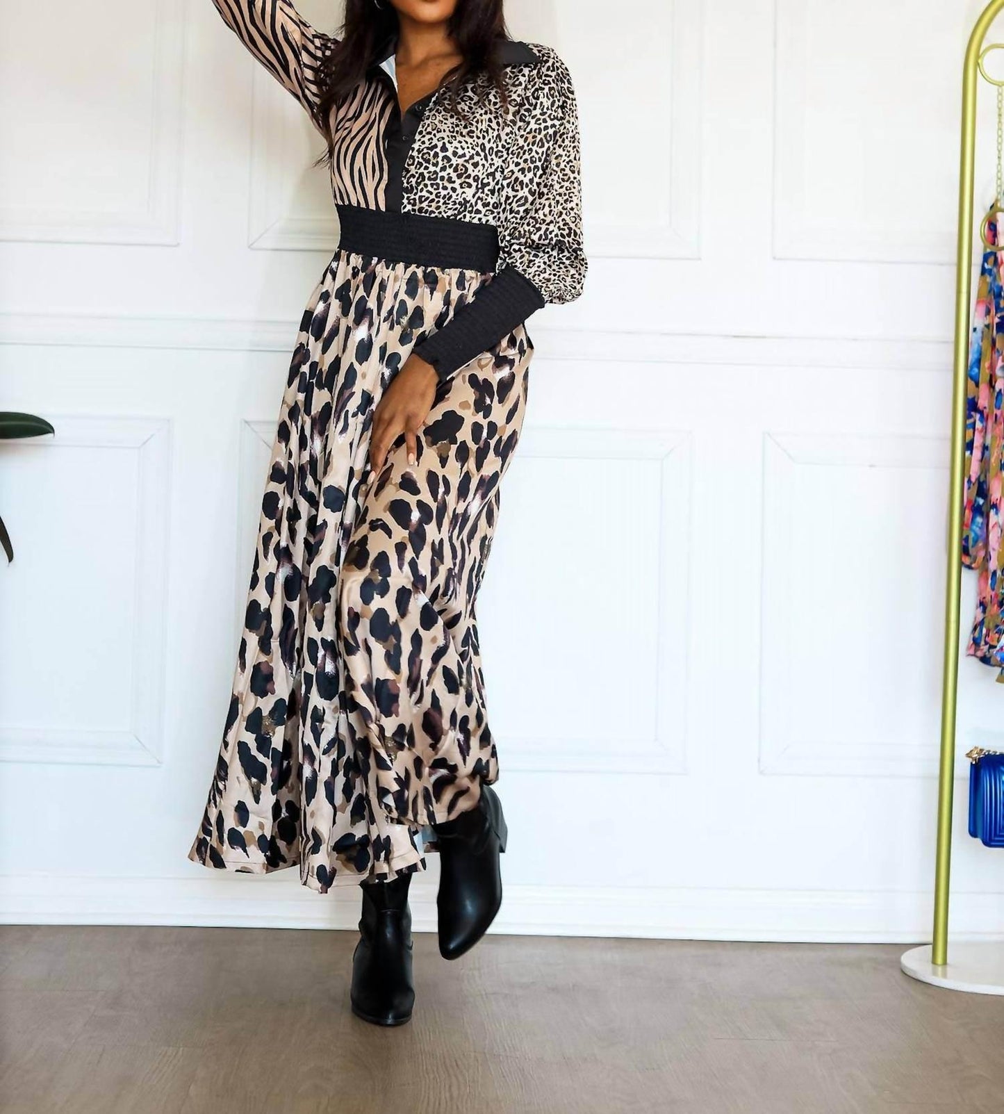 Women's Animal Print Long Sleeve Maxi Dress