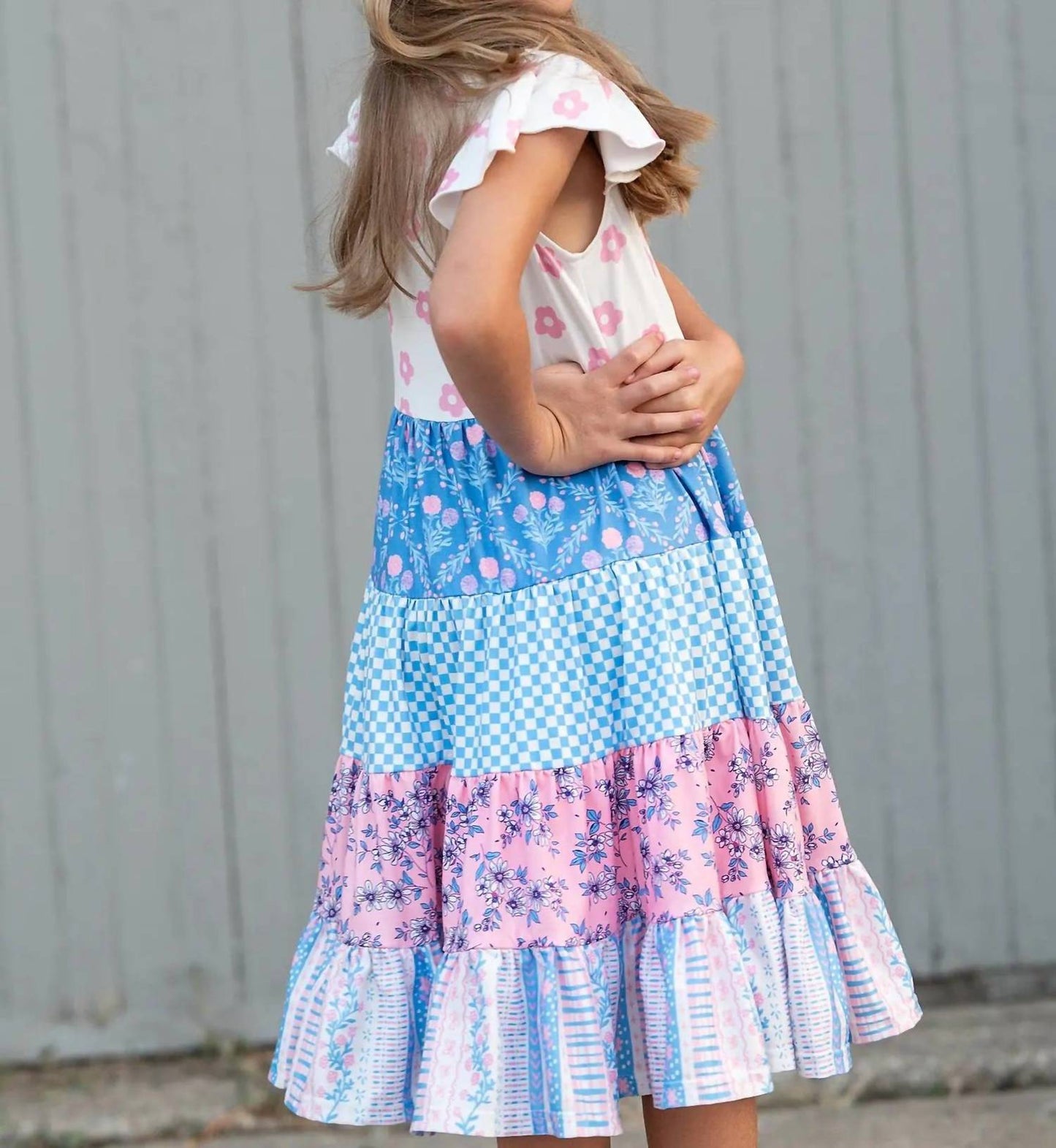 Floral Check Tiered Spring Dress