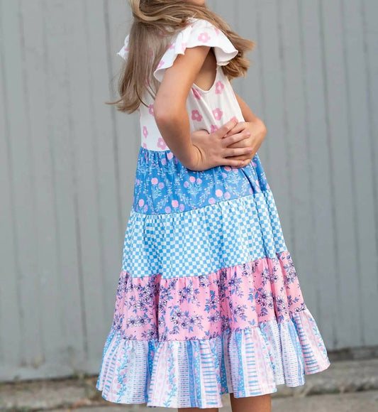 Floral Check Tiered Spring Dress