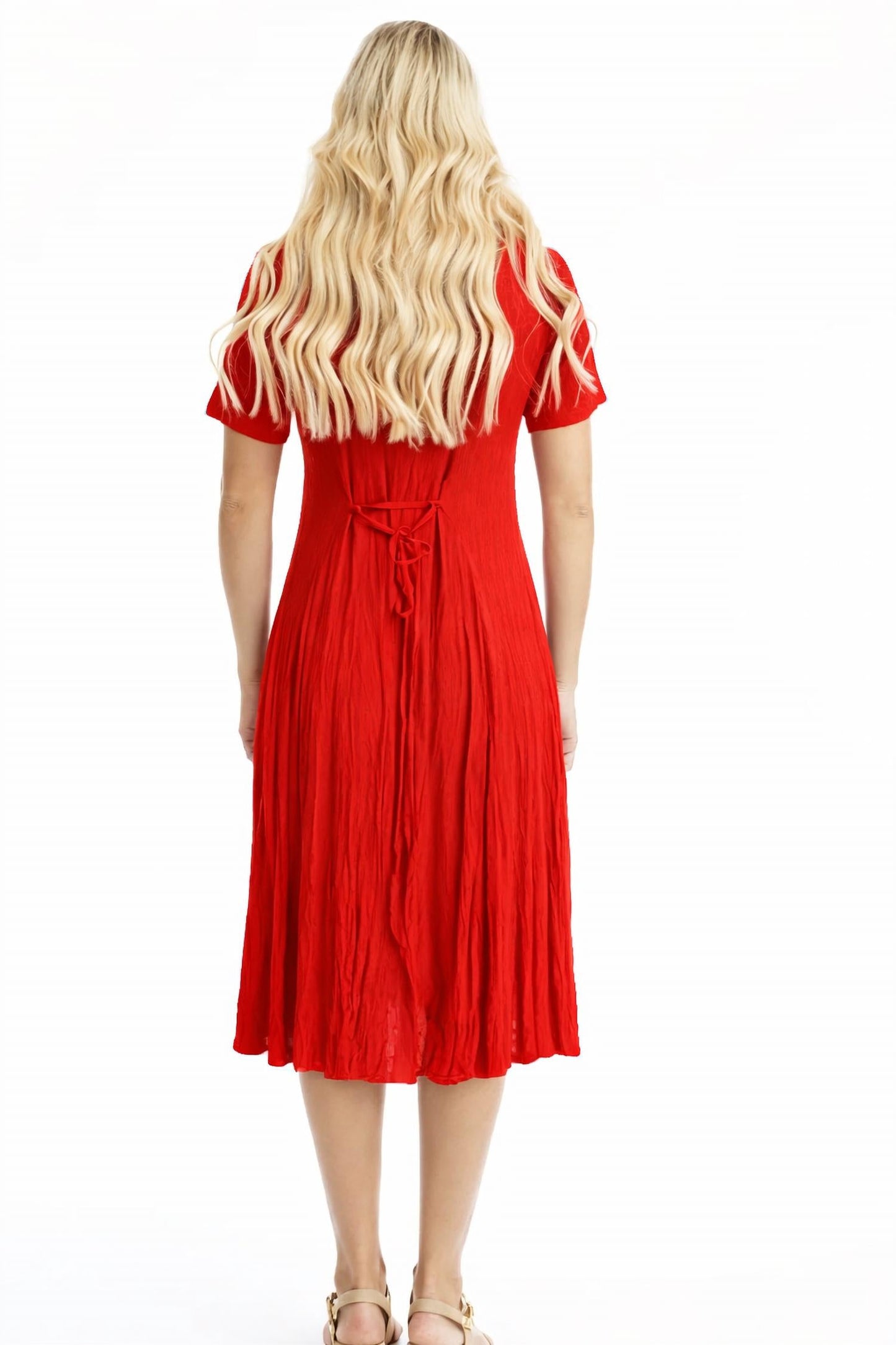 Essentials Rayon Dobby Godet-Kleid mit kurzen Ärmeln