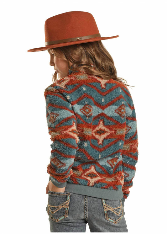 Mädchen Sherpa-Pullover mit kurzem Reißverschluss