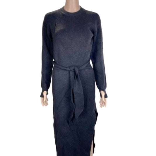 Damen Auberginenfarbenes Langarm-Midi-Strickkleid