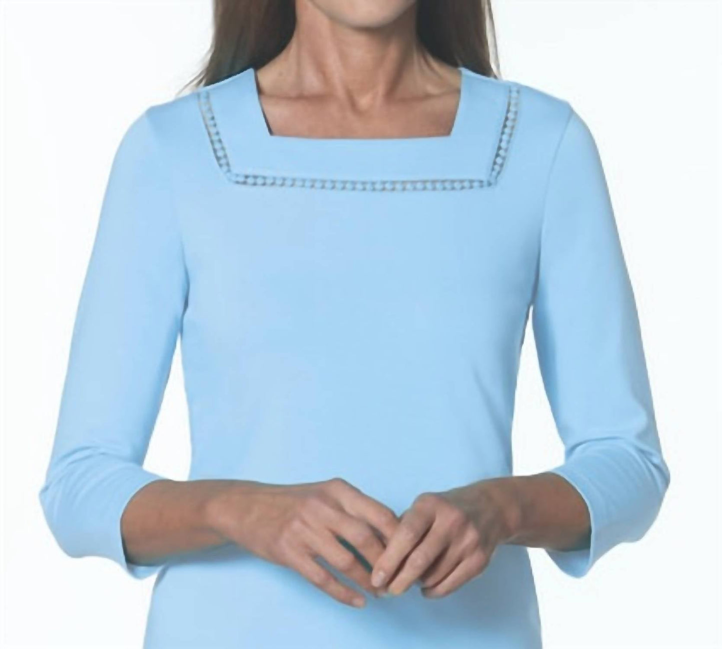 3/4 Sleeve Square Neck Top With Stitch Details