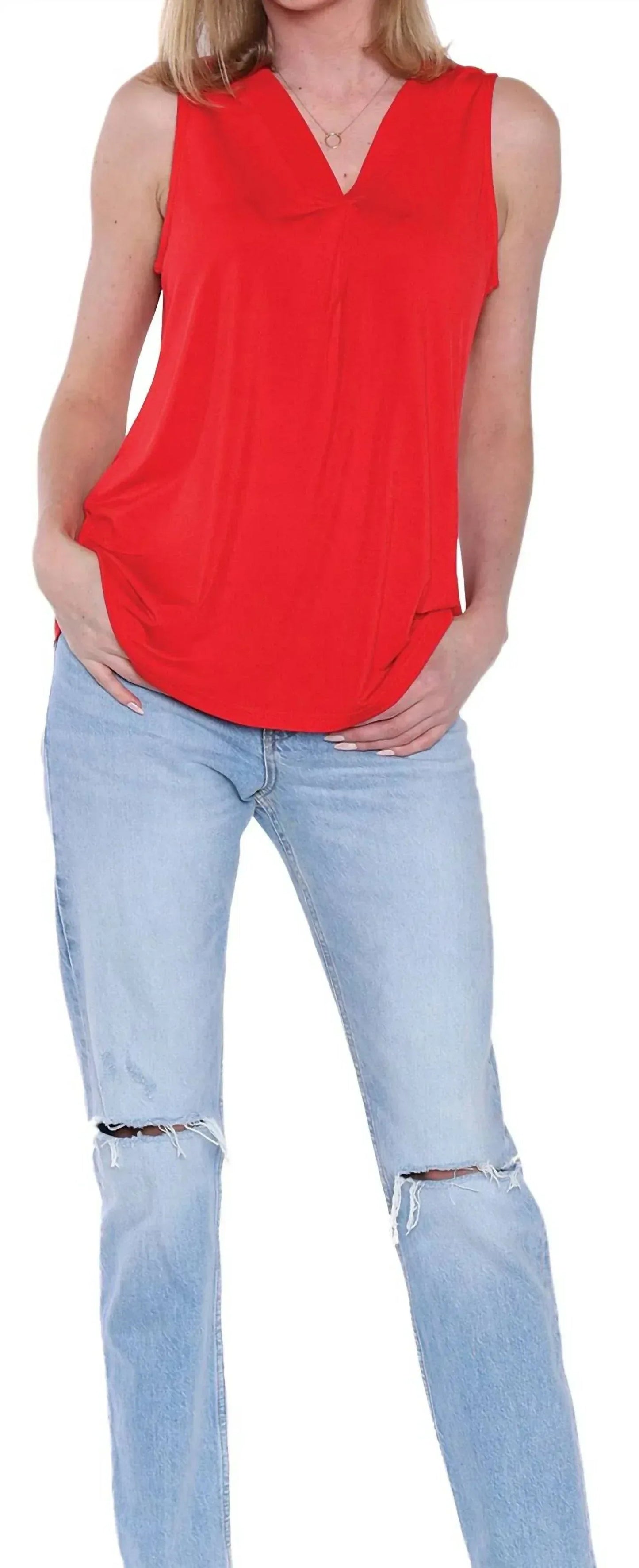 Sleeveless V-Neck Loose Fit Top
