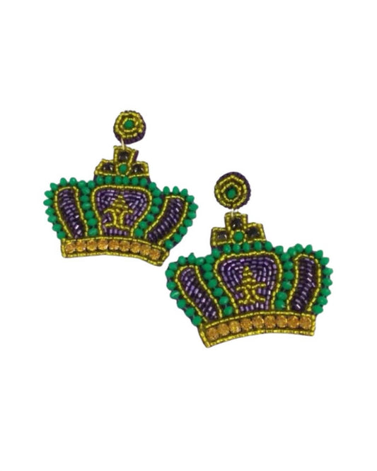 Women's Mardi Gras Beaded Crown Earrings