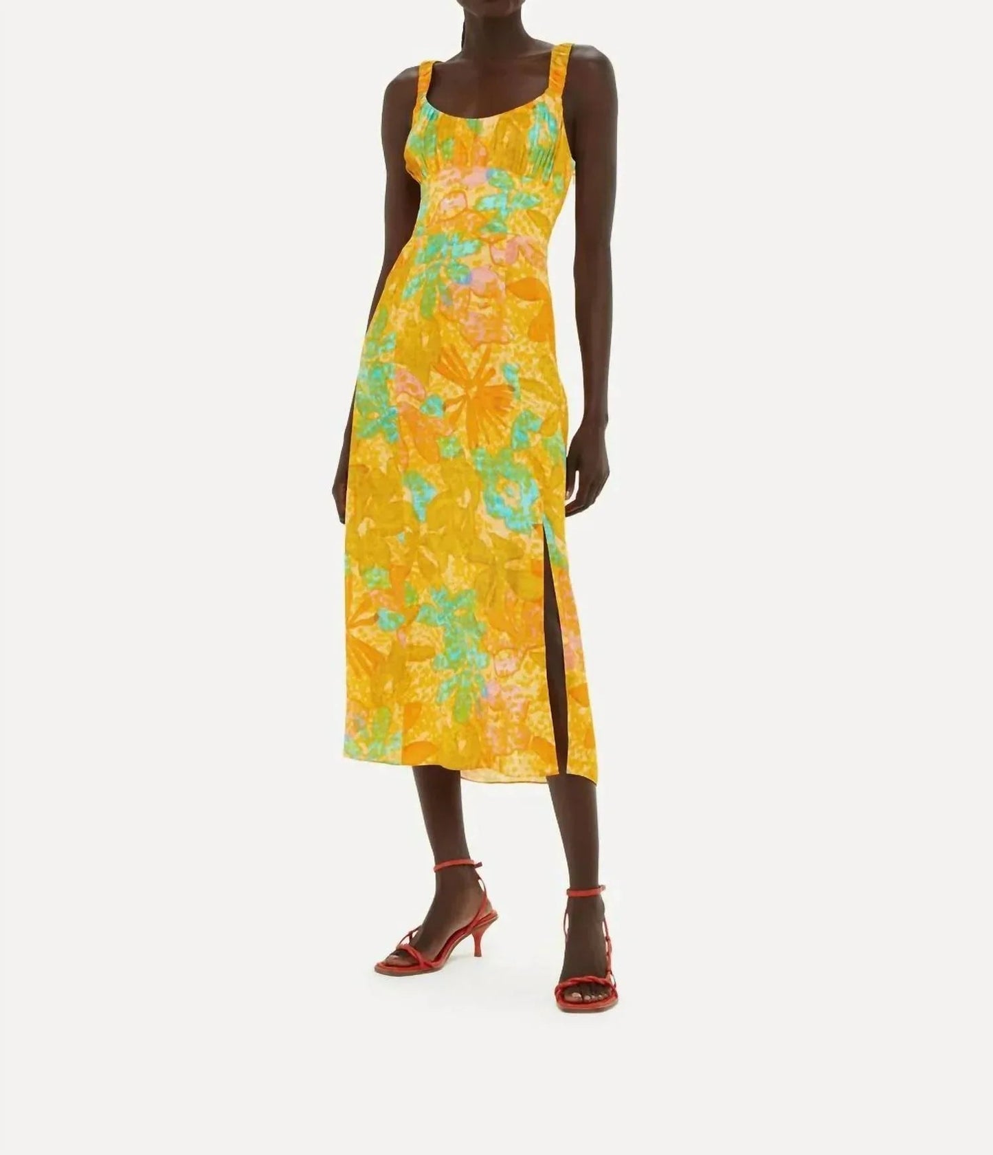 Palm Floral Carmel Midi Dress