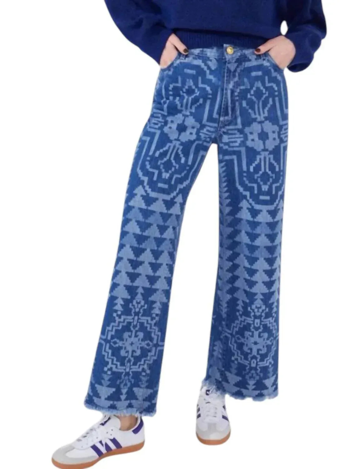 Laserbedruckte Cropped Wide Leg Jeans