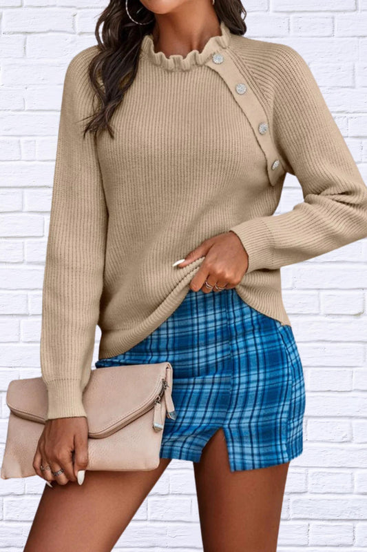 Solid Loose Knit Button Sweater