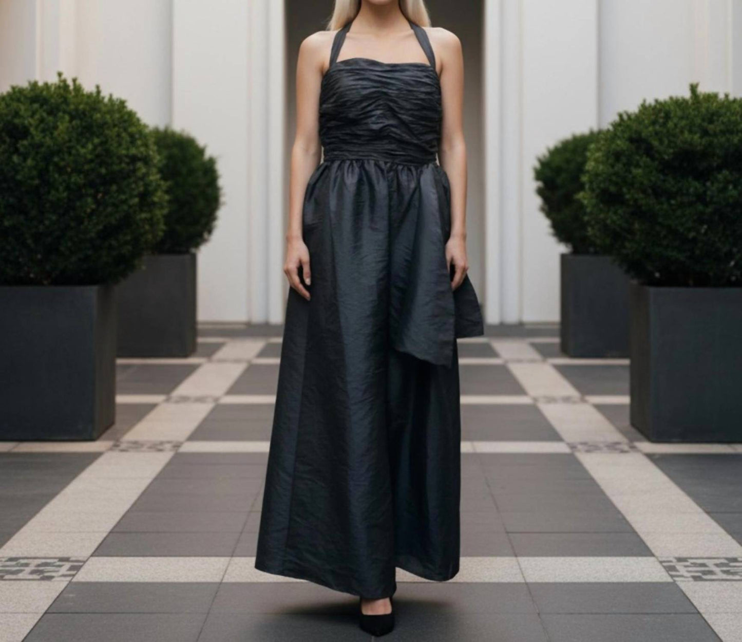 Halter Neck Textured Maxi Dress