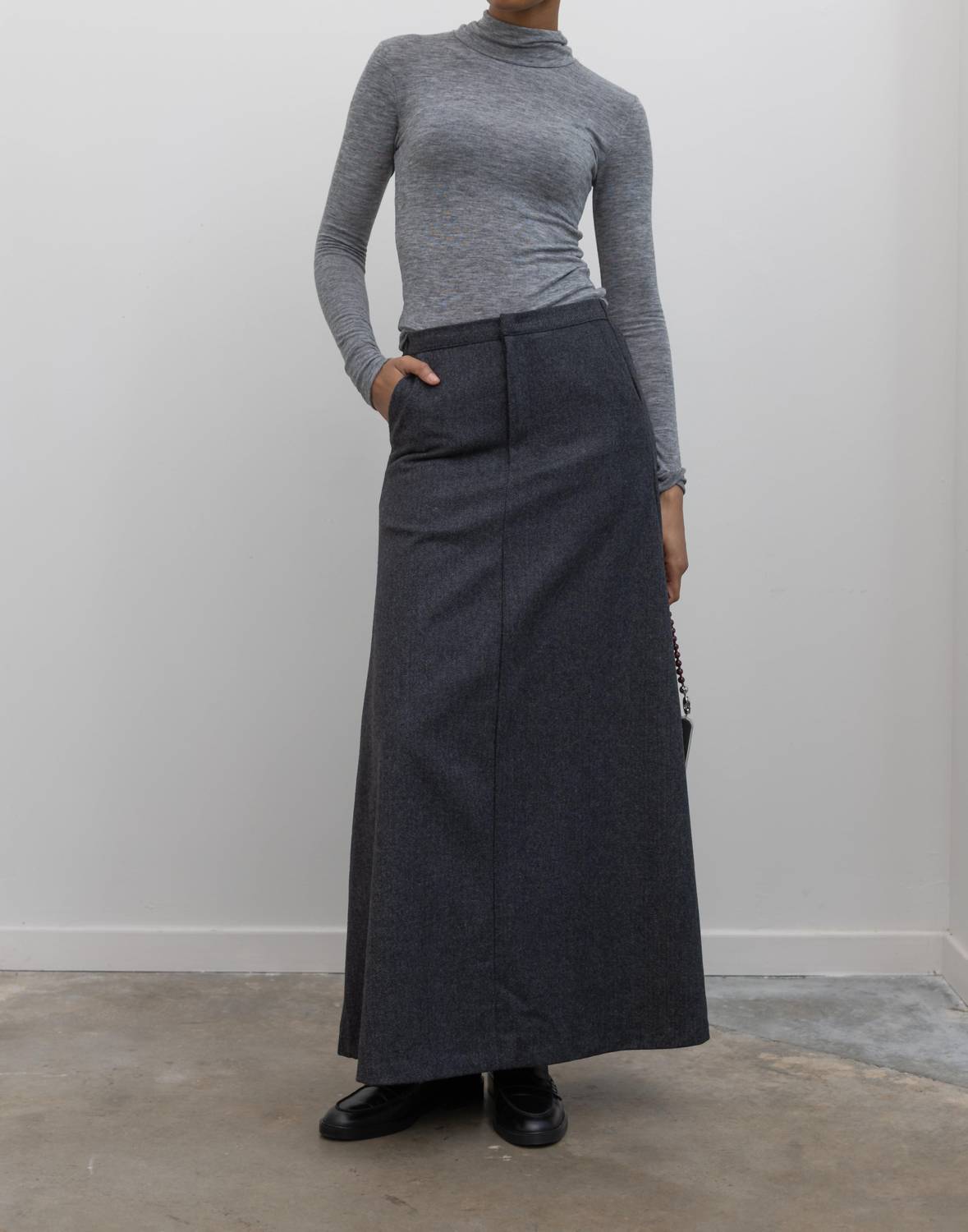 Herringbone Tailored Maxi Skirt