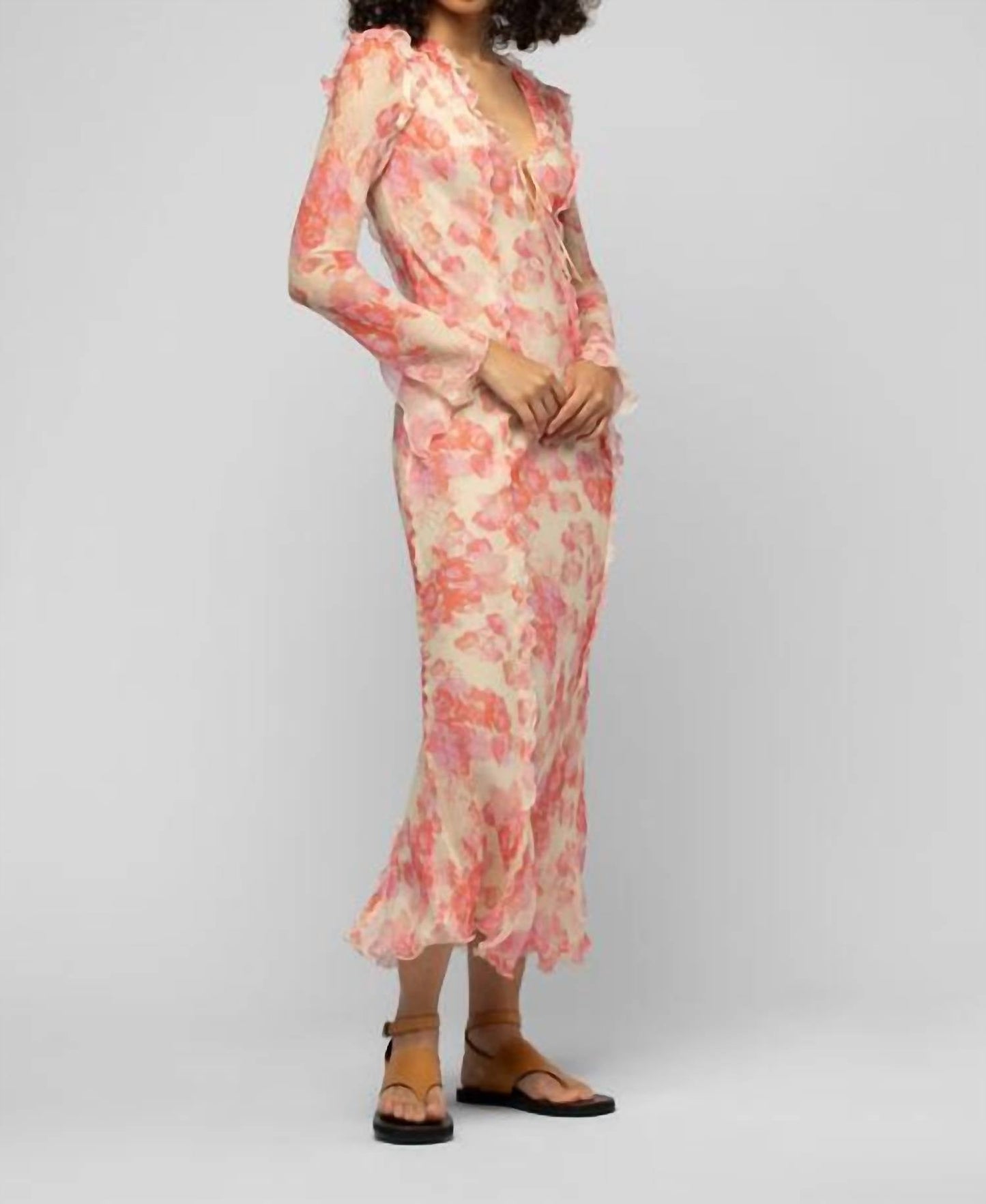 Razia Long Flower Print Maxi Dress With Ruffles