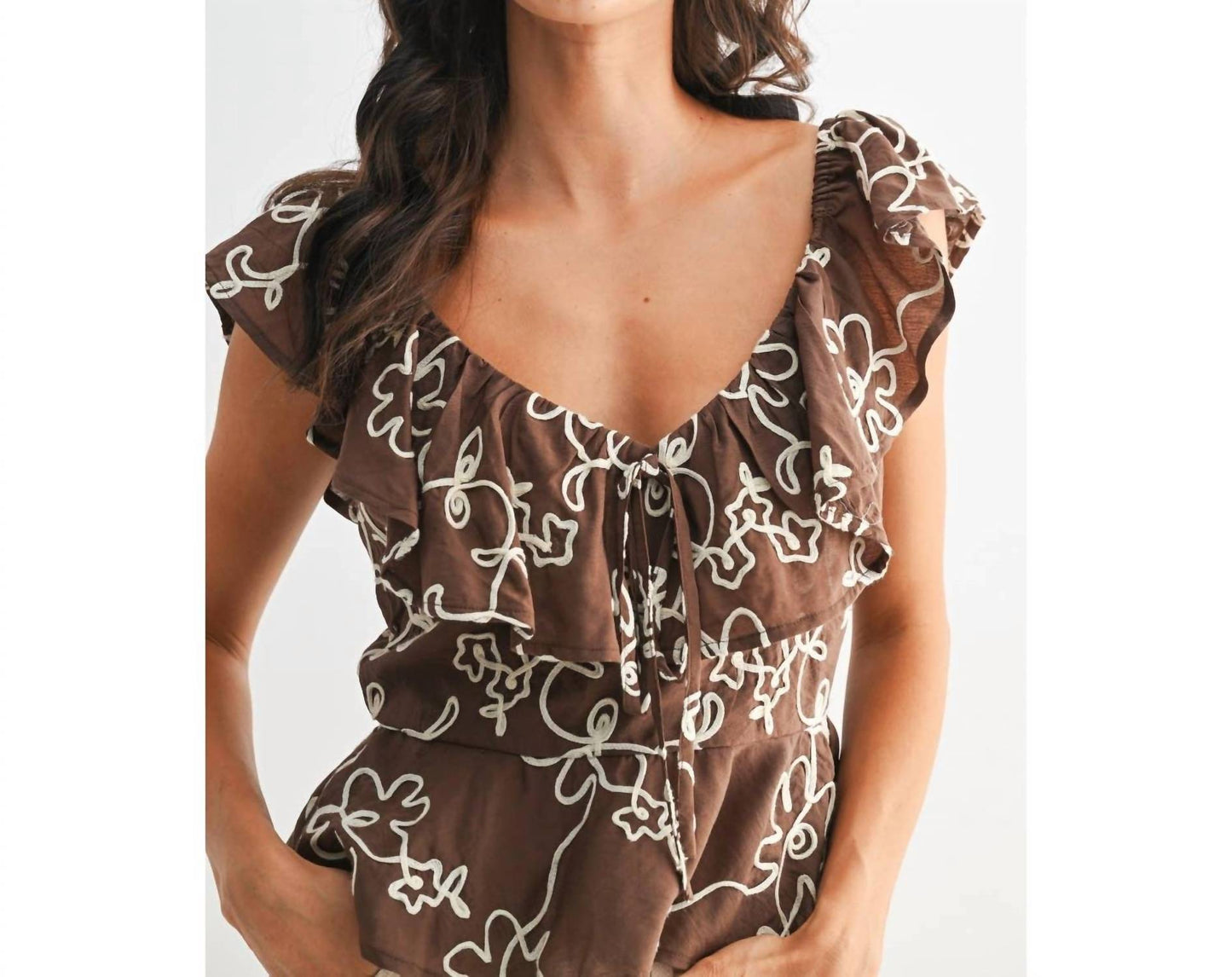 Kait bestickte Bluse mit Blumen und Rüschen
