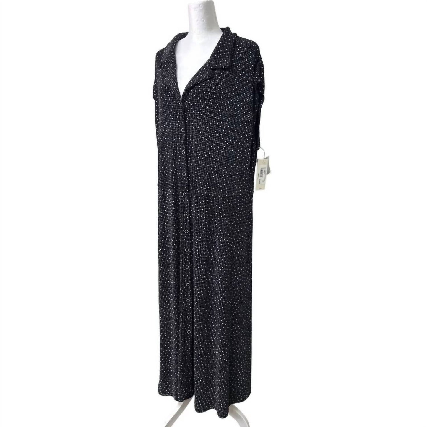 Ärmelloses Damen-Midikleid mit eckigem Punktmuster und Knopfleiste vorne