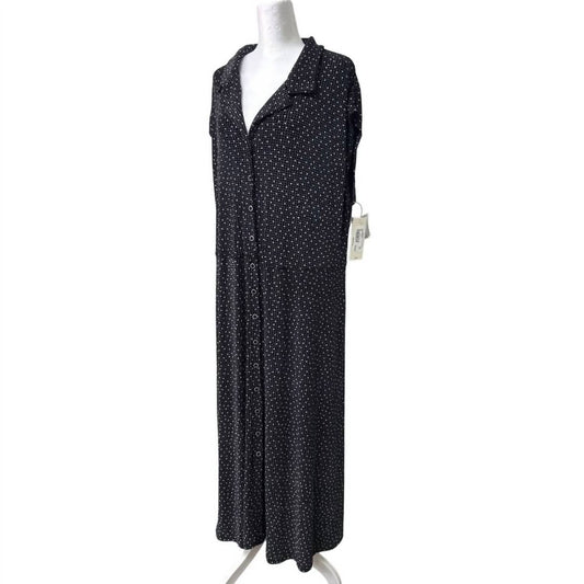 Women's Sleeveless Front Button Square Dot Pattern Midi Dress