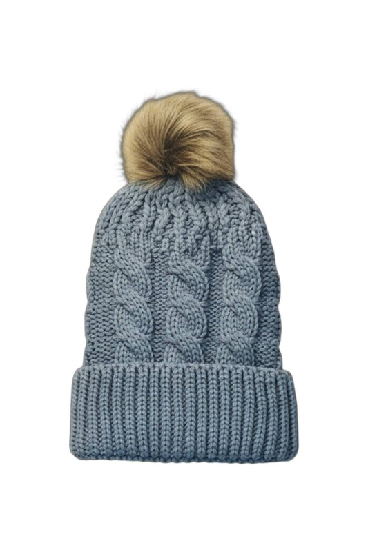 Women's Oversize Knit Beanie With Fur Pom Pom