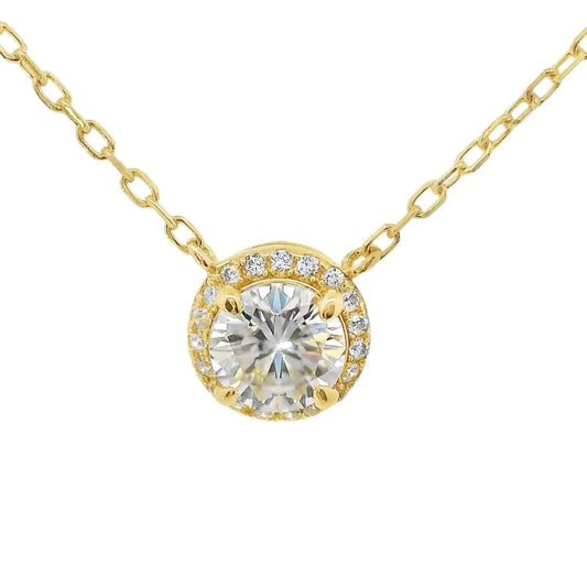 Women's Round Moissanite With Halo Necklace