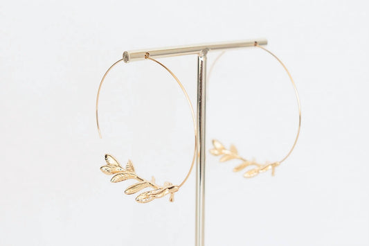 Women's Emory Thin Hoop With Leaf Earrings