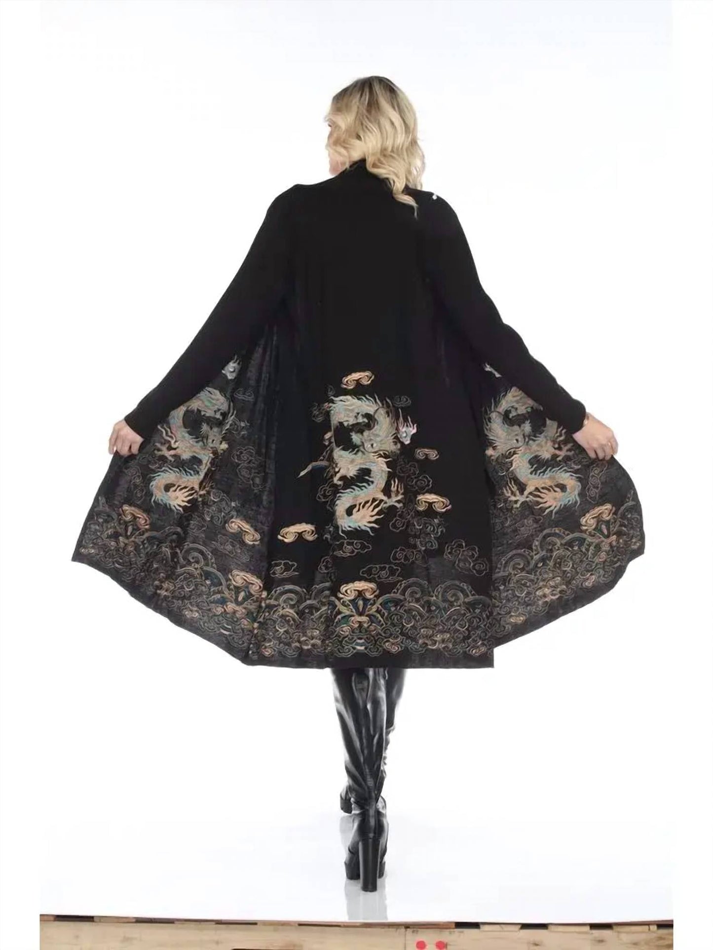 Bestickter Drachen-Longcardigan