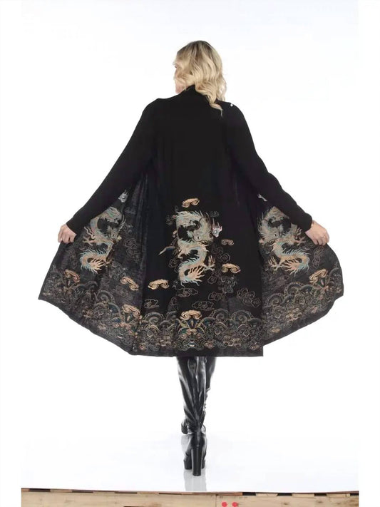 Embroidered Dragon Long Cardigan