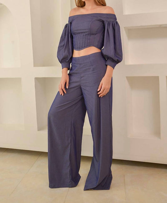 Camellia Off-shoulder Crop Top And Pant Set