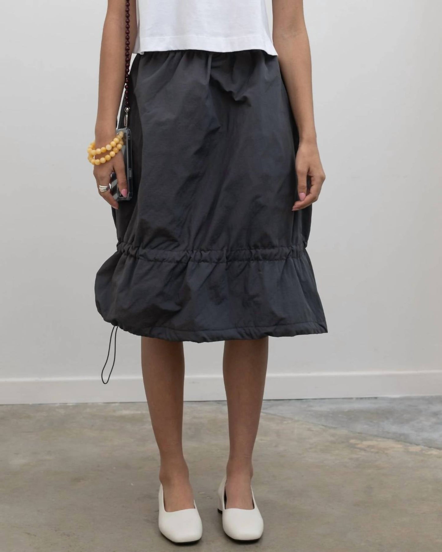 Nylon Bungee Midi Skirt