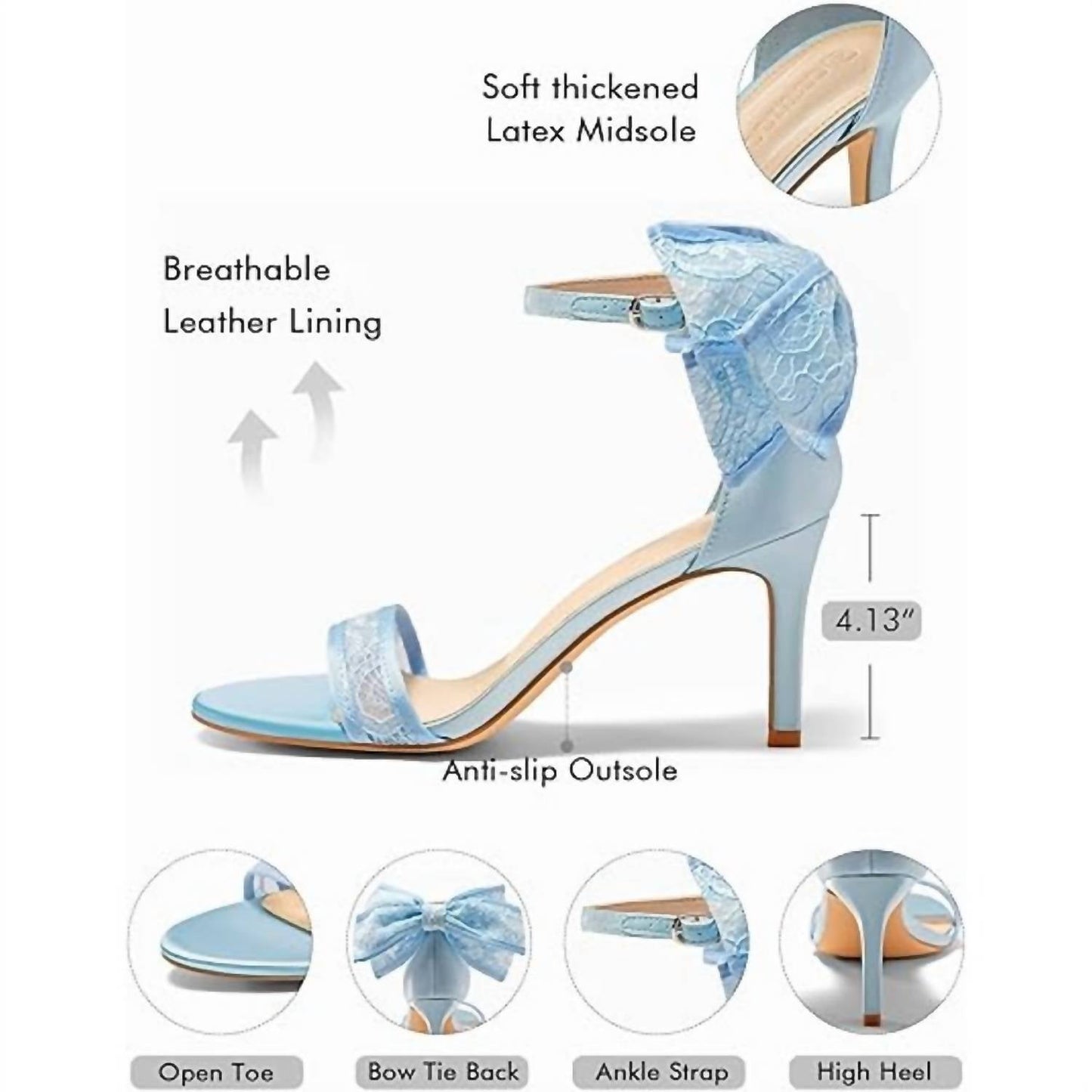 Damen Schnürschleifen-High-Heels, 9 cm, offene Spitze, Knöchelriemchenschuhe