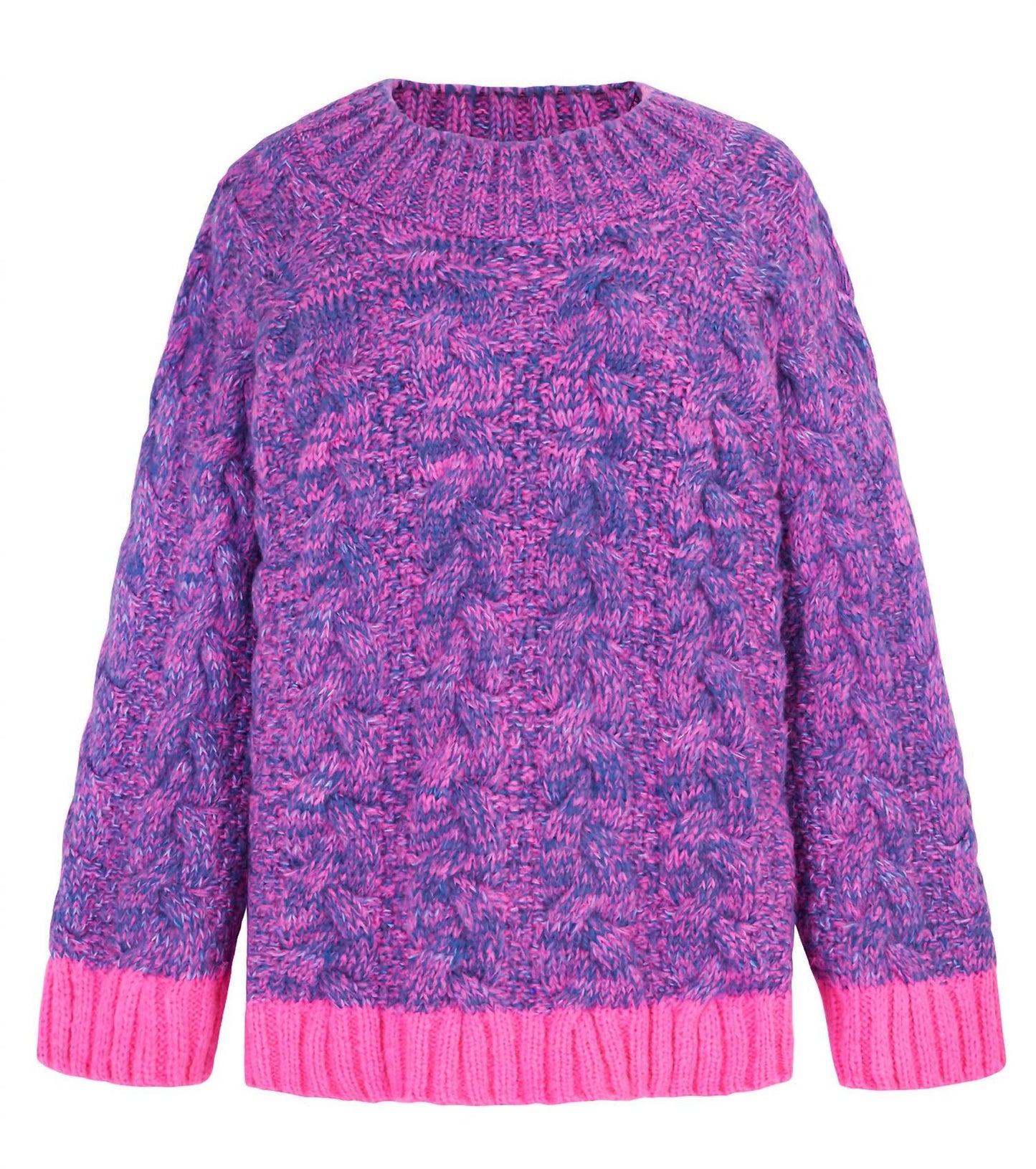 Jennie Cable Marled Strickpullover mit hohem Kragen und Ballonärmeln