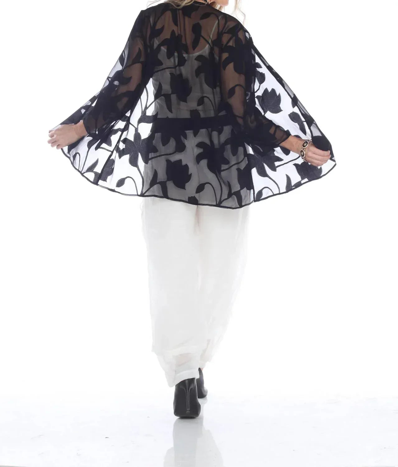 Geblümter offener Kimono-Cardigan