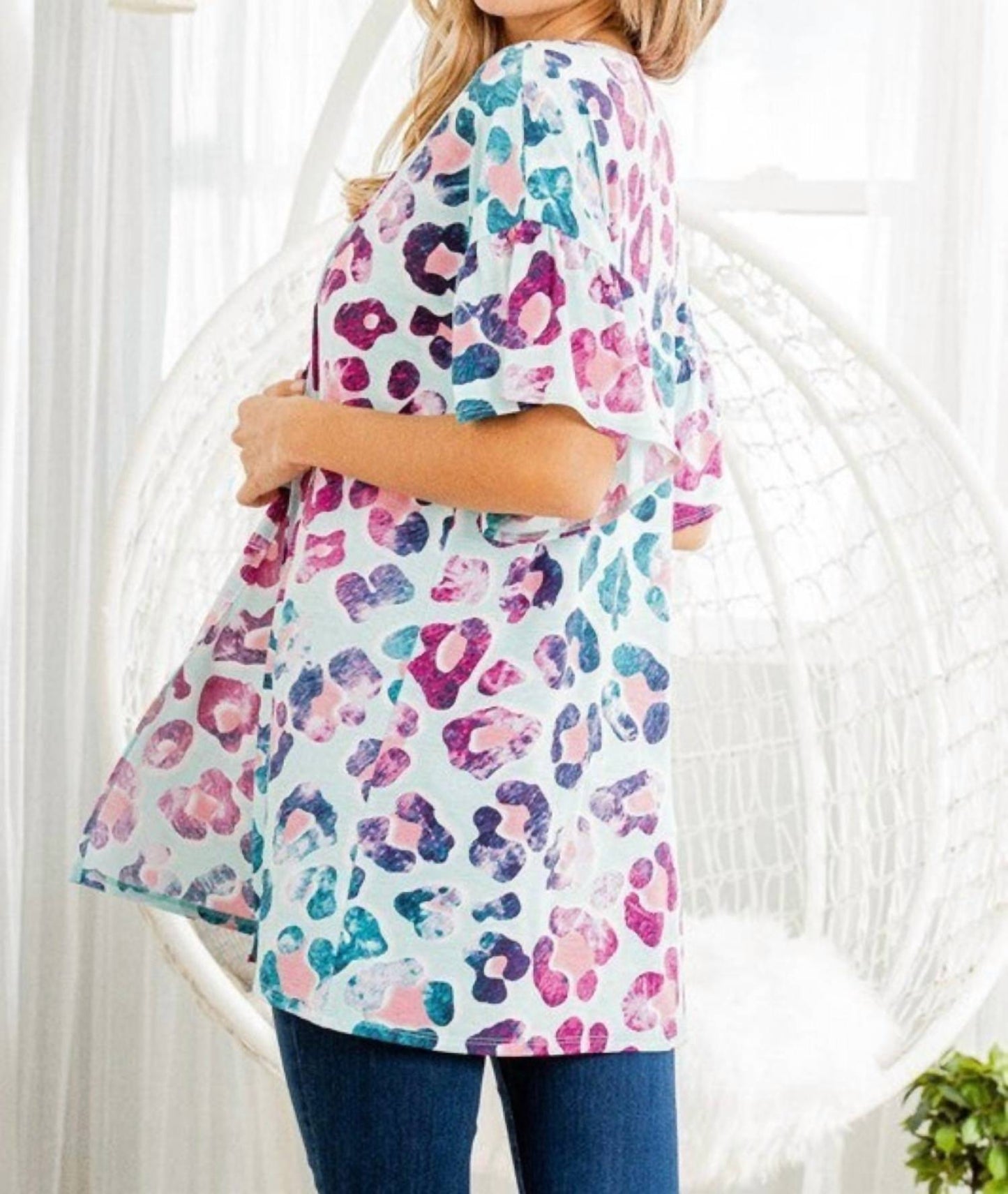 Cardigan mit Rüschenärmeln und Animal-Print