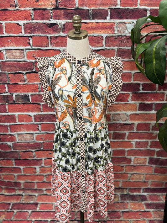 Sonnenuntergang-Patchwork-Rüschenkleid