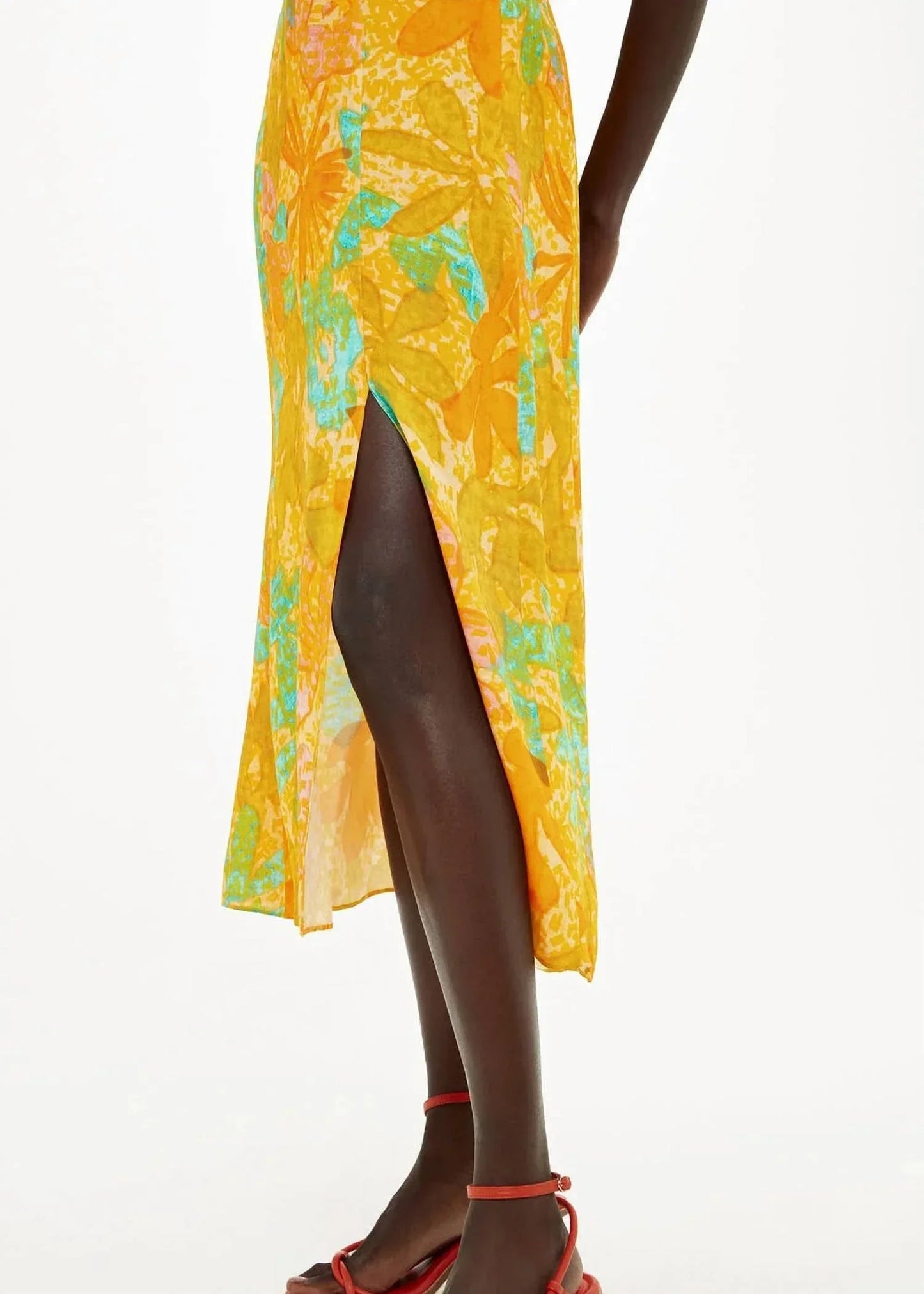 Palm Floral Carmel Midi Dress